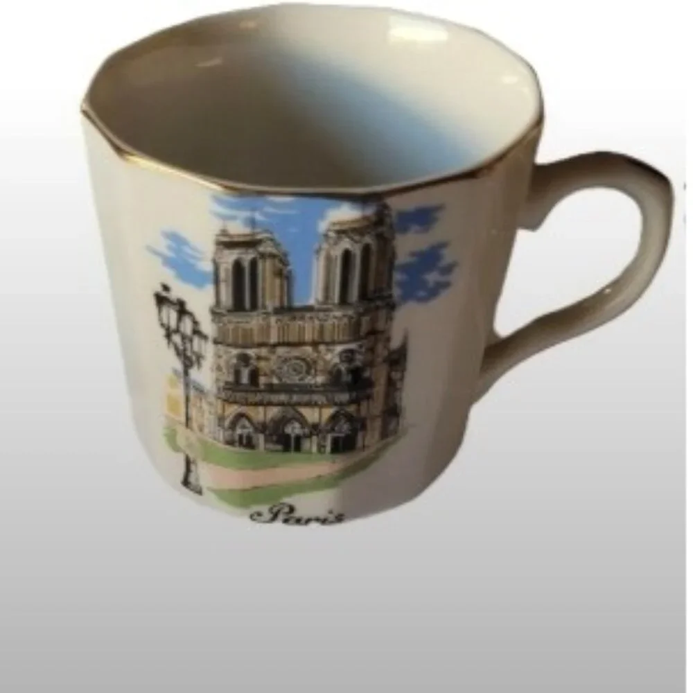 NEM Decor France Espresso Cup, Souvenir Mug Notre Dame Motif Vintage Collector